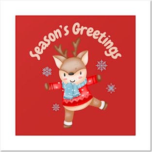 Season’s Greetings, cute and adorable Christmas reindeer. Posters and Art